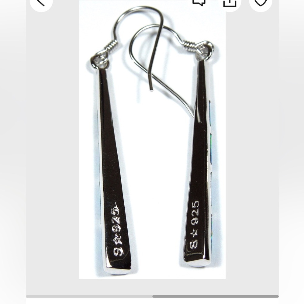 Firey Opal Inlay Sterling Silver Drop Earrings - White Opalescent - Picture 3 of 3
